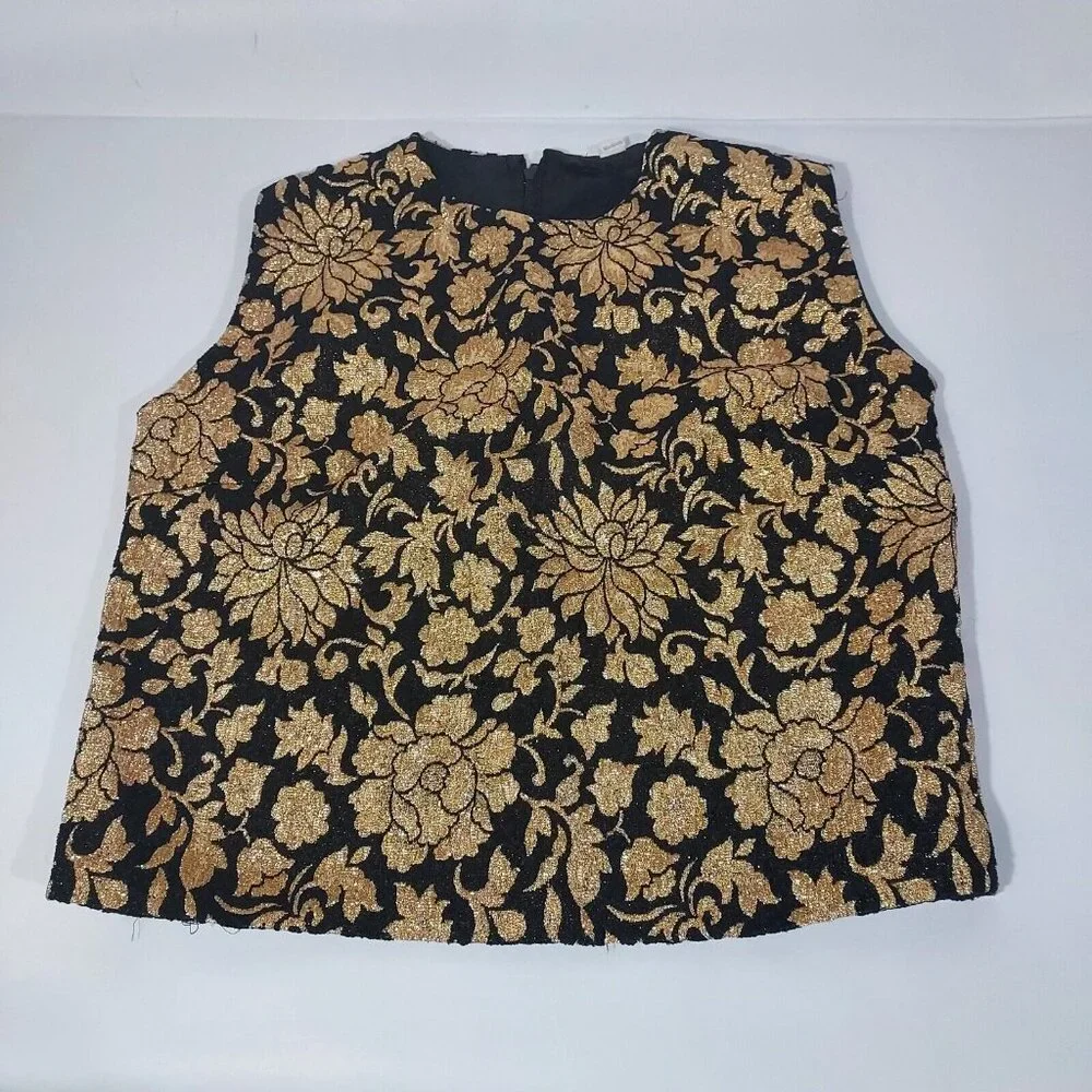 Gold Metallic Brocade Sleeveless Top 1960 Groovy Vintage Custom - Picture 10 of 10